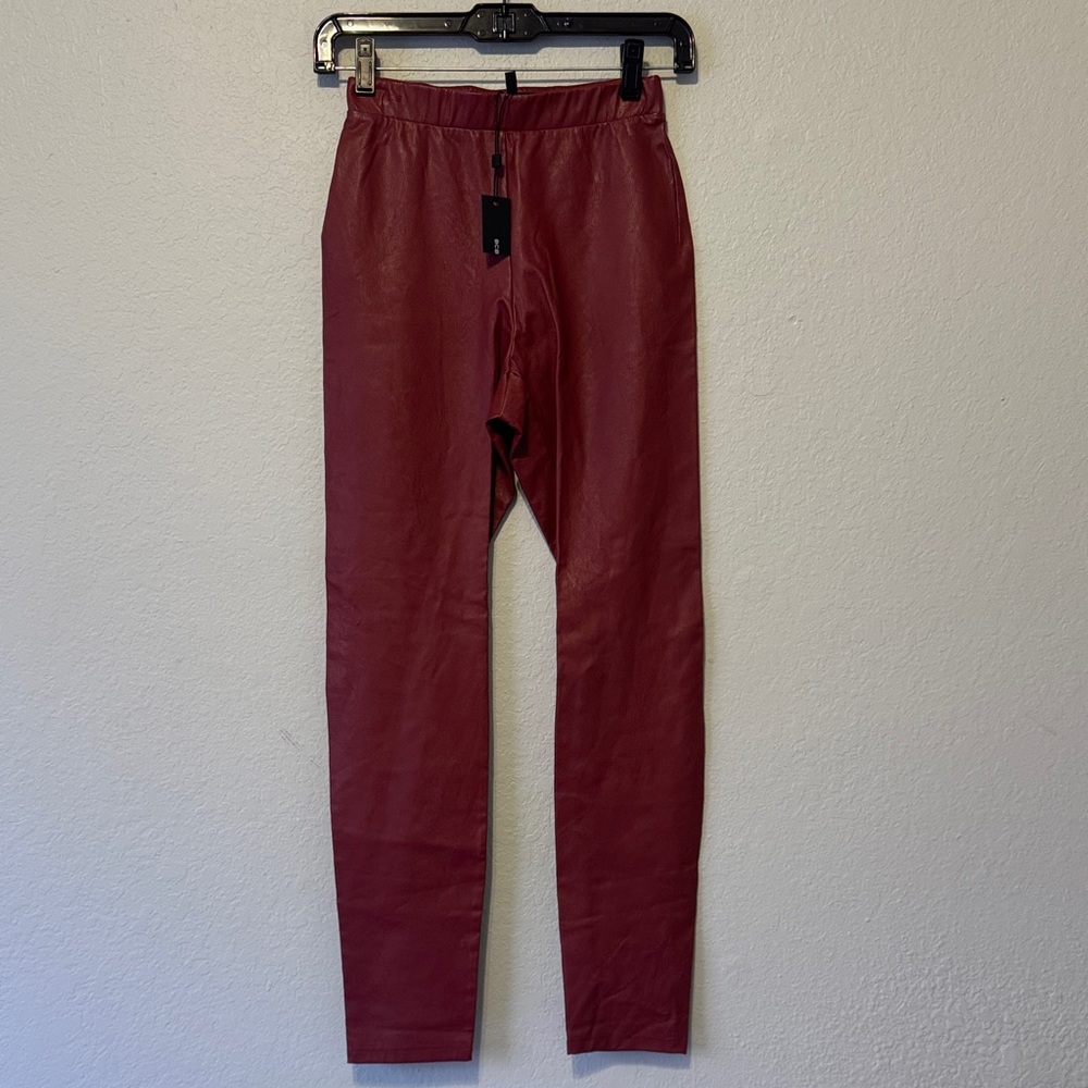 Zara Deep Red Faux Leather Leggings - Picture 2 of 7